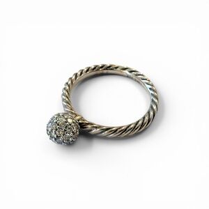 David Yurman Pave Diamond Ball And Sterling Silver Cable Stack Ring size 7